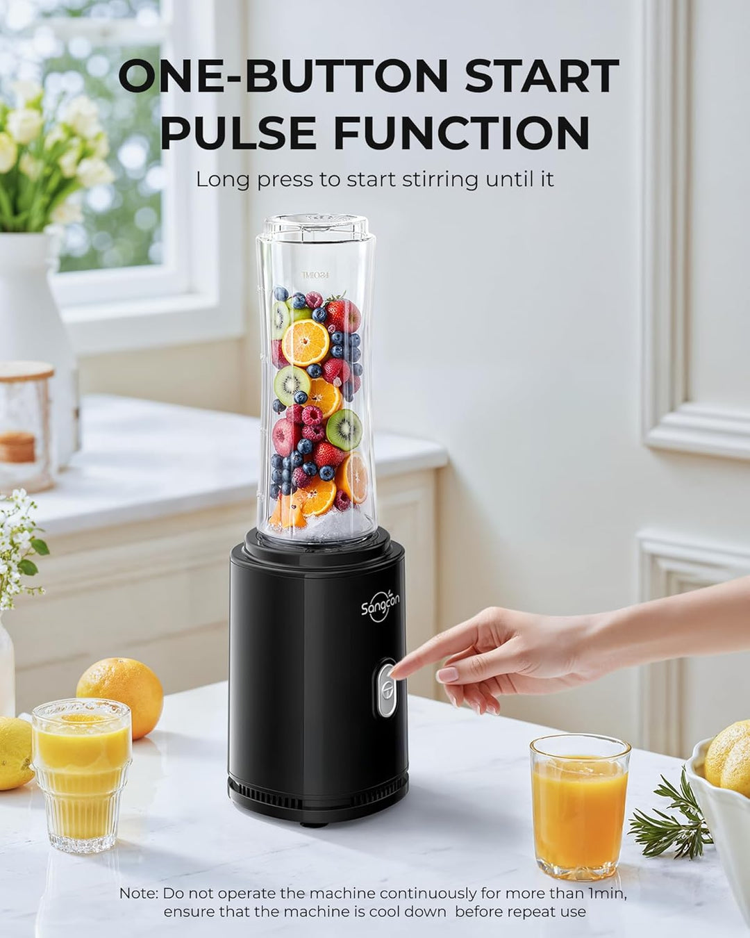 Sangcon Mixer Smoothie Maker, Elektrisch Tragbar Sport Standmixer für Shakes und Smoothie, mit 2 BPA