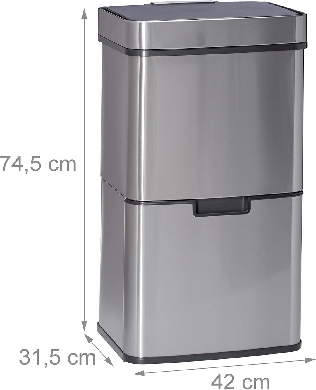 Relaxdays Mülltrennsystem 3 fach, mit Bewegungssensor, 60 L, ausziehbar, Edelstahl, HBT: 74,5 x 42 x