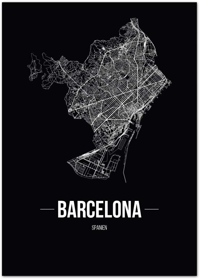JUNIWORDS Stadtposter, Barcelona, Wähle eine Grösse, 60 x 90 cm, Poster, Schrift B, Schwarz 60 x 90
