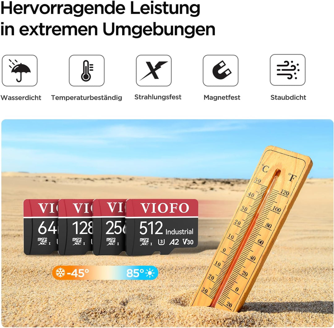 VIOFO 256GB Speicherkarte, hohe Geschwindigkeit mit Adapter U3, Kompatibel für 4K WiFi Dashcam Auto