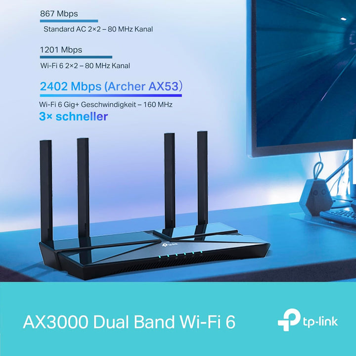 TP-Link Archer AX58 Wi-Fi 6 WLAN Router, Dualband AX3000, 5 Gigabit-Ports, WPA3, Kindersicherung, Ga