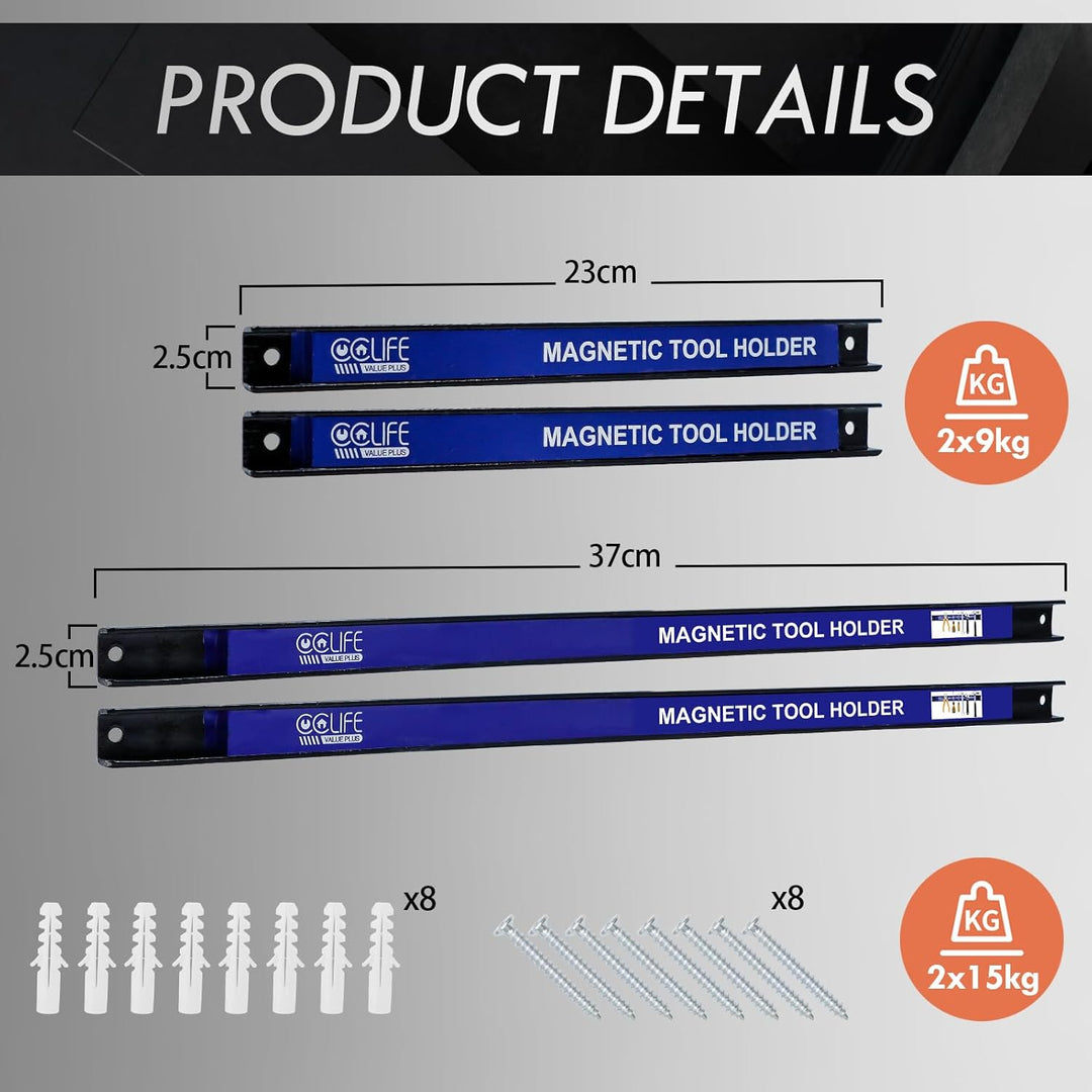 CCLIFE 4tlg Magnetleiste Werkzeug 37cm & 23cm MAX 52KG Magnetschiene Magnetisch Werkzeugleiste für W