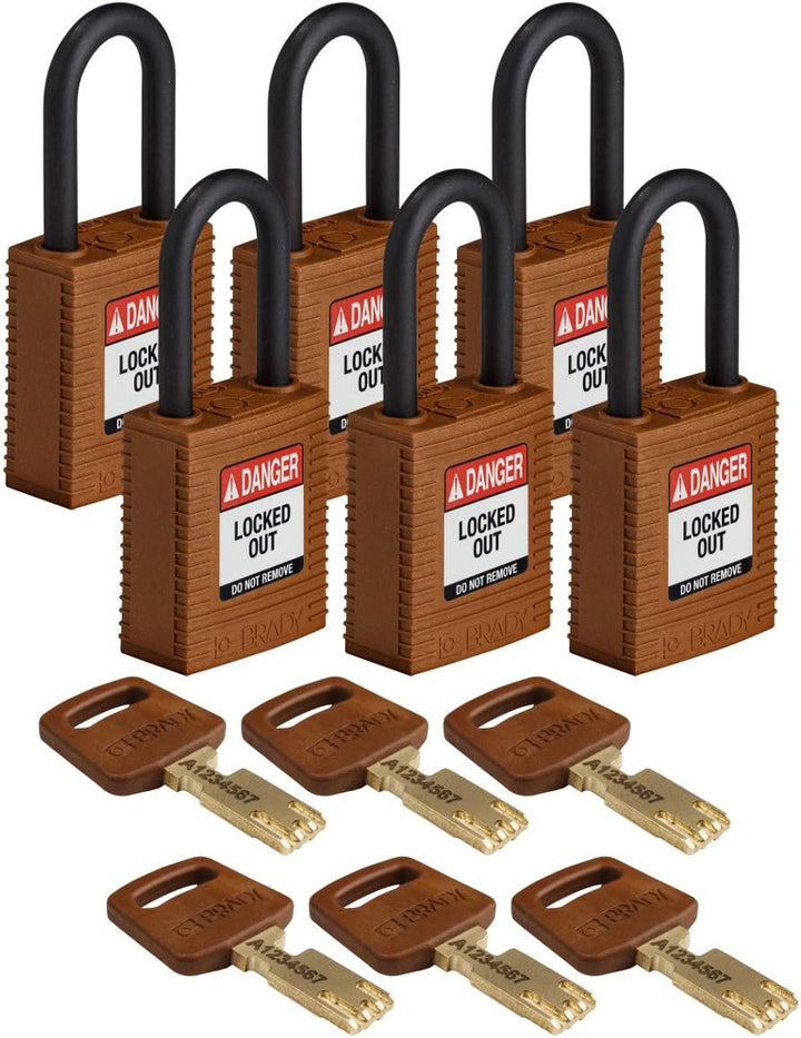 Brady (NYL-BRN-38PL-KD6PK) SafeKey Nylon Lockout-Vorhängeschloss Mit Nylon Bügel 38.00 mm Braun KD -