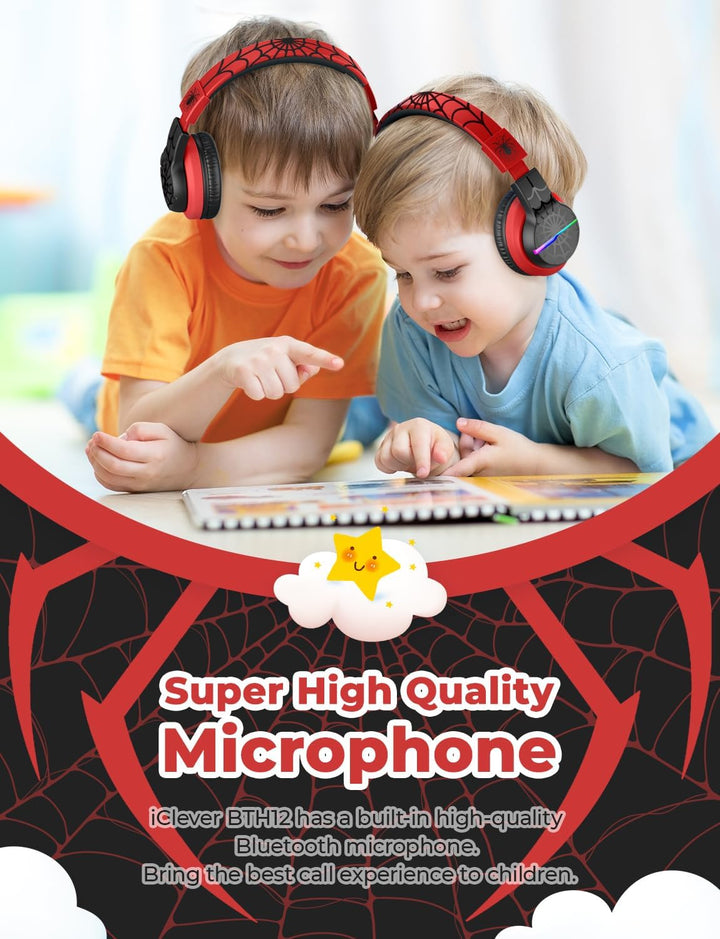 iClever Bluetooth Kinder Kopfhörer, Farbige LED-Leuchten, Kinderkopfhörer Over-Ear mit 74/85dBA Laut