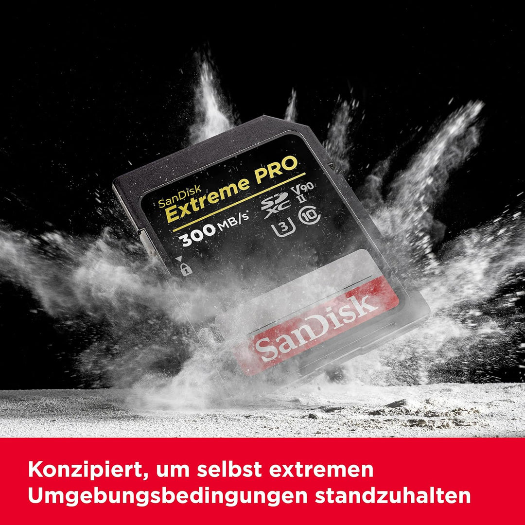 SanDisk Extreme PRO SDHC UHS-II Speicherkarte V90 128 GB (300 MB/s, 8K-, 4K- und Full-HD-Videoaufnah