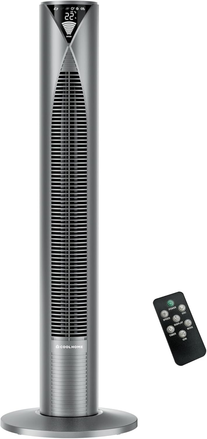 CoolHome CF2206 Turmventilator - Ventilator mit Fernbedienung - 96 CM - Dimmbares LED Display - Grau