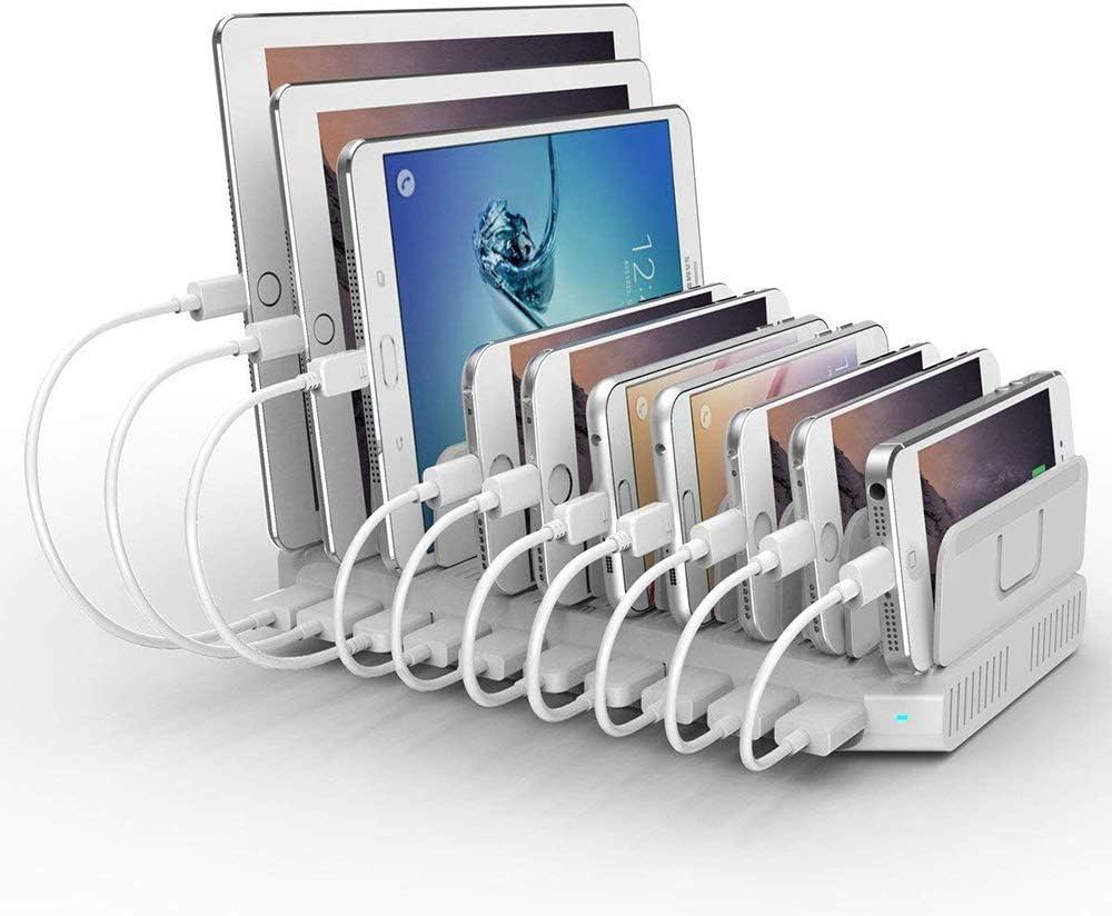 Alxum USB Ladestation für Multi-Geräte 96W, 10 Port Ladestation Mehrere Geräte Schnellladestation Or
