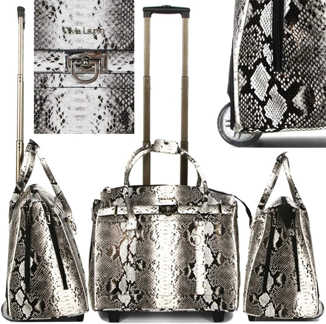 Bowatex Luxus Damen Akten Laptoptasche 2 Rollen Trolley Weiss Bunt Olivia Lauren