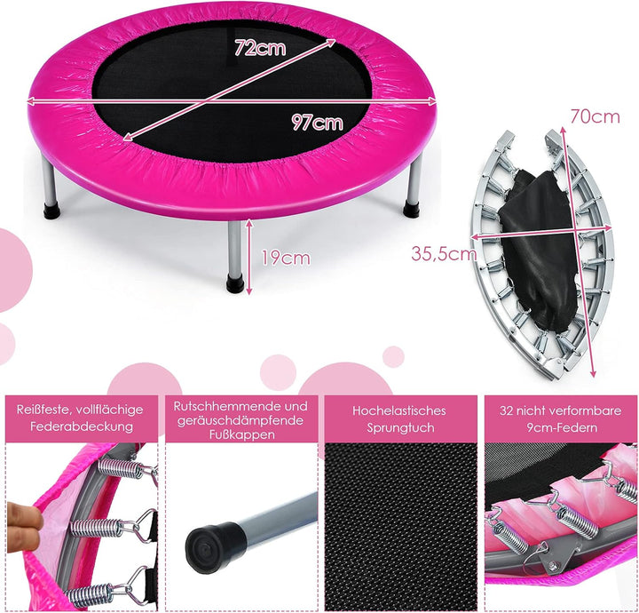 COSTWAY φ97cm Mini Trampolin, Fitness Trampolin faltbar, Kindertrampolin bis 150kg belastbar, Trampo