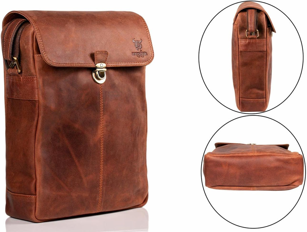 MATADOR Schultertasche Leder Herren Arbeitasche Damen Handttasche Umhängetasche Gross Dokumententasc
