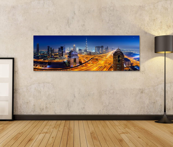 islandburner Bild auf Leinwand Dubai Skyline Nacht Panoramablick Bilder Wandbilder Poster Leinwand 1