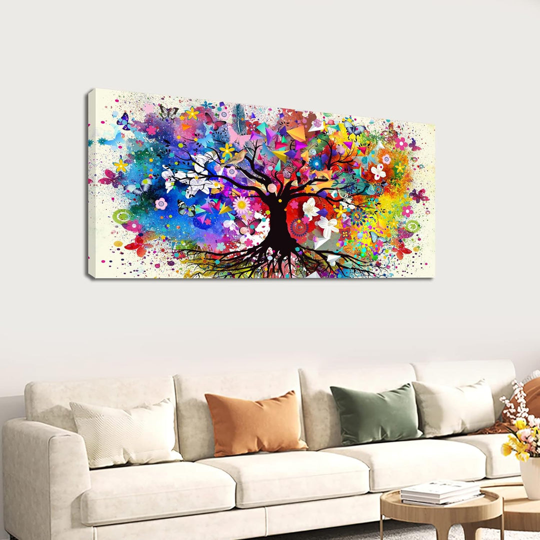 Baum des Lebens Mit Rahmen Leinwand Bilder Schmetterling Blumen Vögel Wandkunst Leinwand Malerei Pos