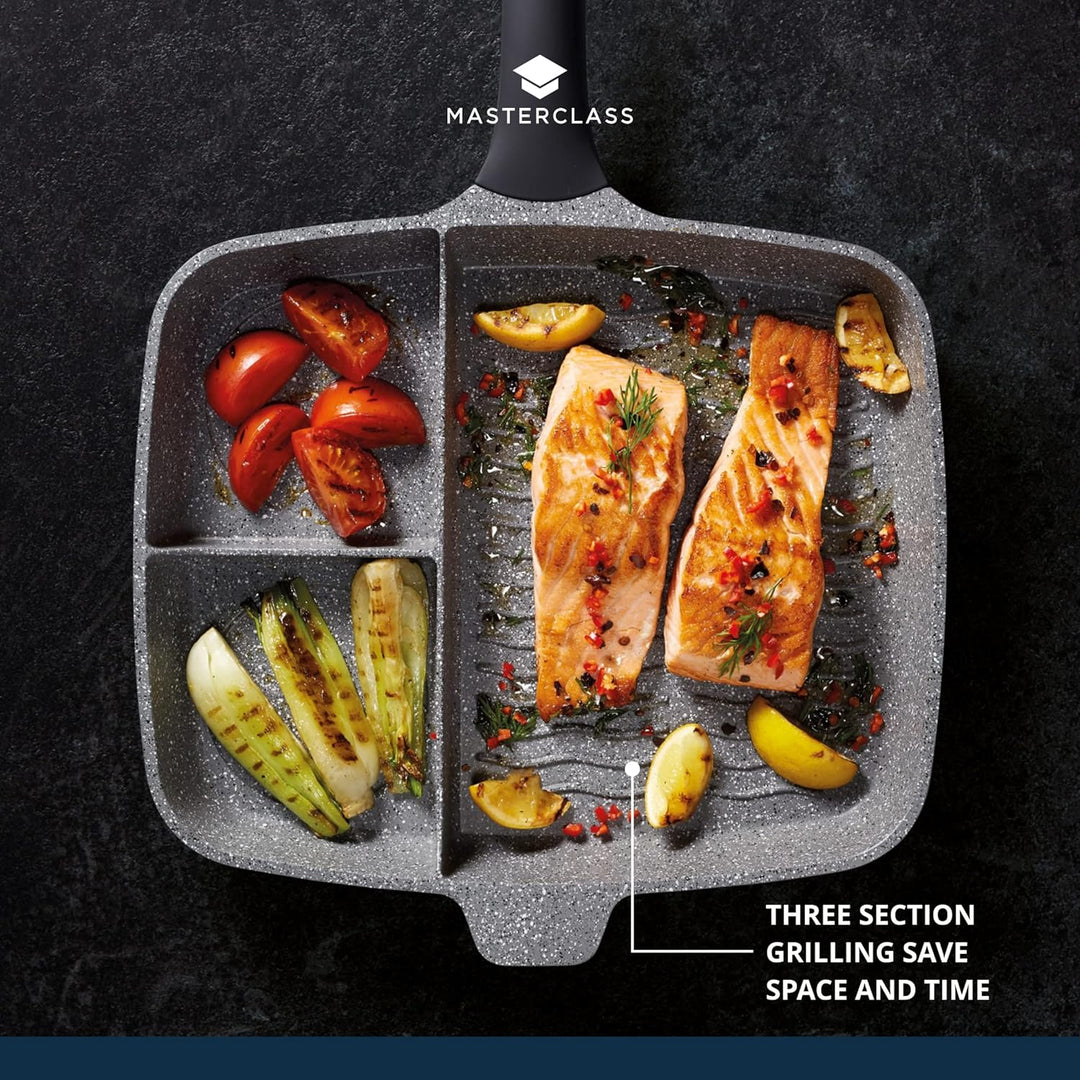 KitchenCraft MasterClass Guss Aluminium Antihaftbeschichtung 3-in-1 Mehrzweck Grillpfanne, All-in-On