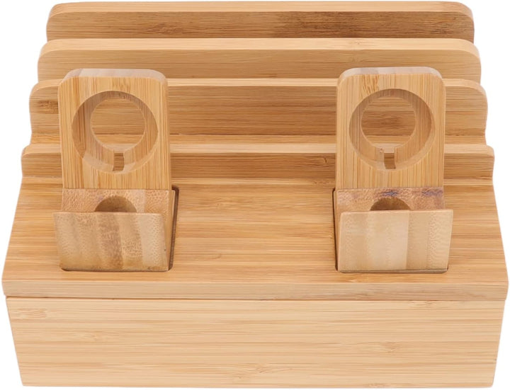 Gugxiom Bambus-Ladestation, Multifunktions-Ladestation mit 5 Anschlüssen, Geräte-Organizer, Magnetis