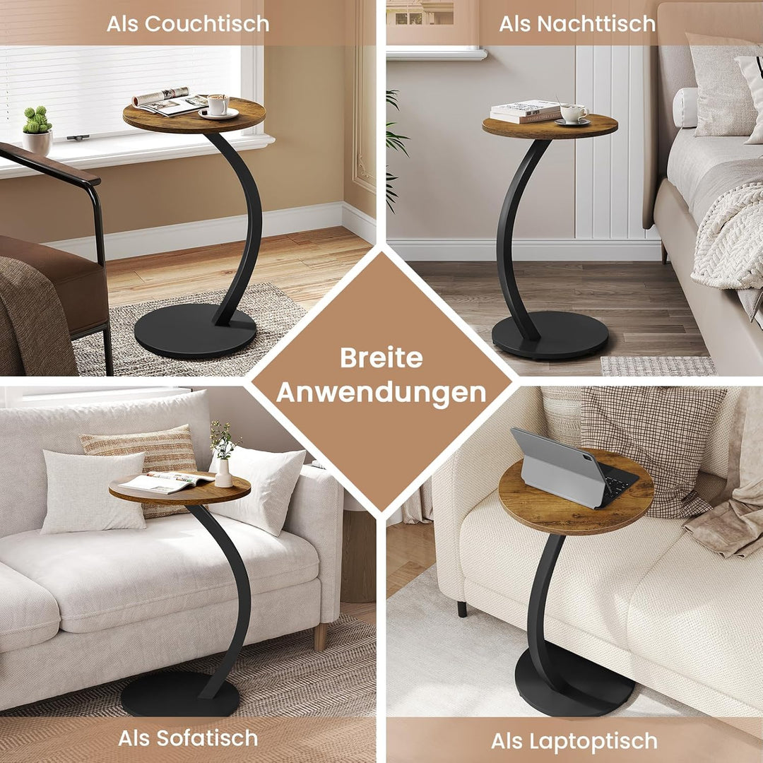 WOLTU Beistelltisch C Form, Couchtisch rund, Sofatisch Kaffeetisch, Kleiner Tisch für Couch Sofa Bet