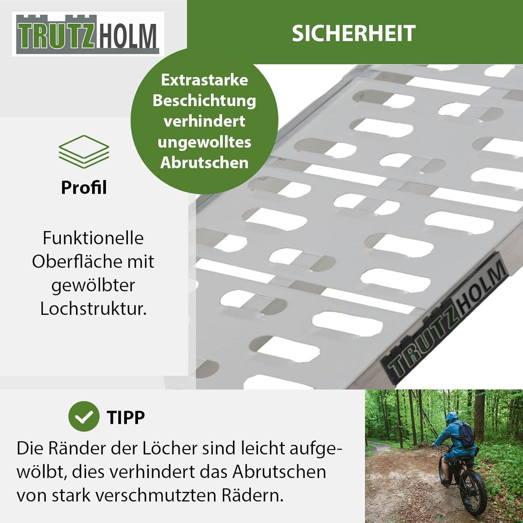 TRUTZHOLM 2 x Auffahrrampe klappbar 228 cm Traglast 680 kg Alu grau gelocht Motorradrampe 2x Rampe S