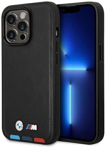 Etui BMW BMHMP14L22PTDK Hülle für iPhone 14 Pro 6,1" schwarz/Black Leather Stamp Tricolor