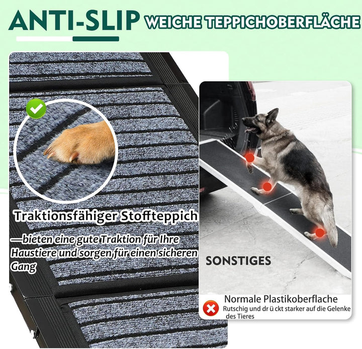 Extra Lang 170cm Hunderampe Auto Klappbar,Hundetreppe Auto mit High Traction Teppichoberflรคch,rutsch