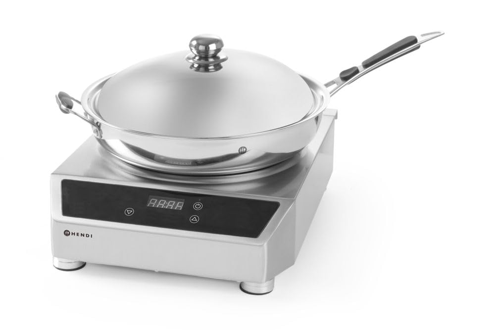 HENDI Induktionswok mit Induktionswokpfanne, ø380mm, mit einfach zu reinigendem Fettfilter, Digitale