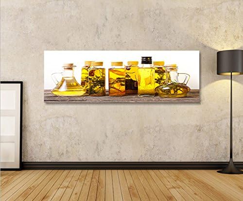 islandburner Bild Bilder auf Leinwand Cooking Panorama Küche Olivenöl Flaschen XXL Poster Leinwandbi