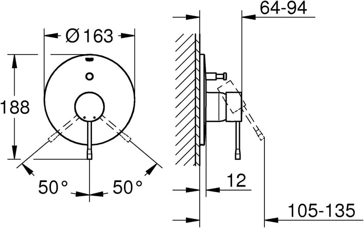 Grohe Einhand-Wannenbatterie, 19285DC1 Edelstahl Einhand-Wannenbatterie, Edelstahl Einhand-Wannenbat