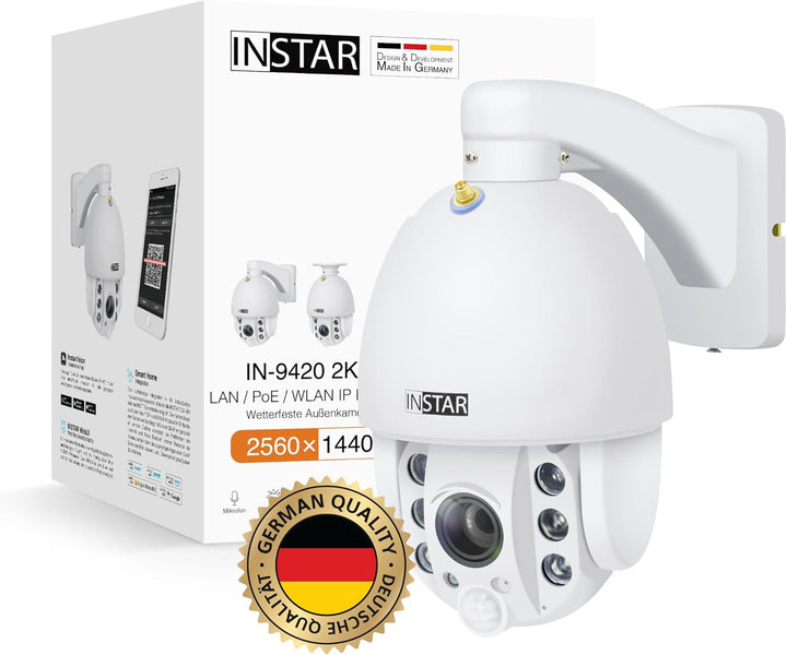 INSTAR IN-9420 2K+ Weiss - LAN/PoE/WLAN Überwachungskamera mit KI (AI) - IP Kamera - PIR - Steuerbar