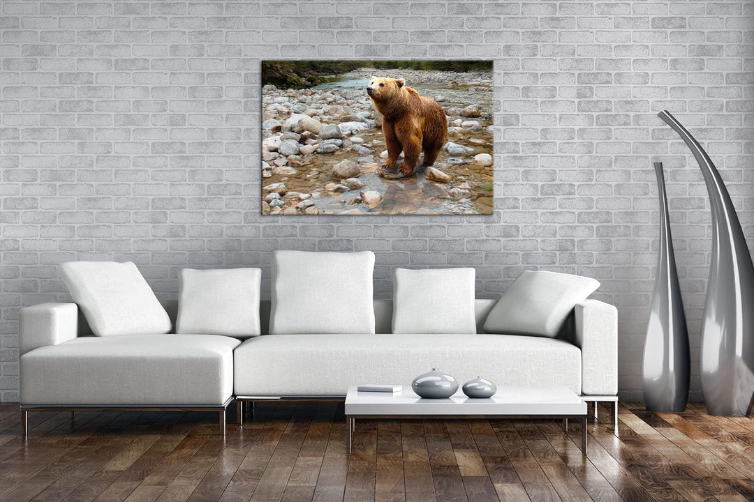 deyoli niedlicher Braunbär Format: 80x60 als Leinwandbild, Motiv fertig gerahmt auf Echtholzrahmen,