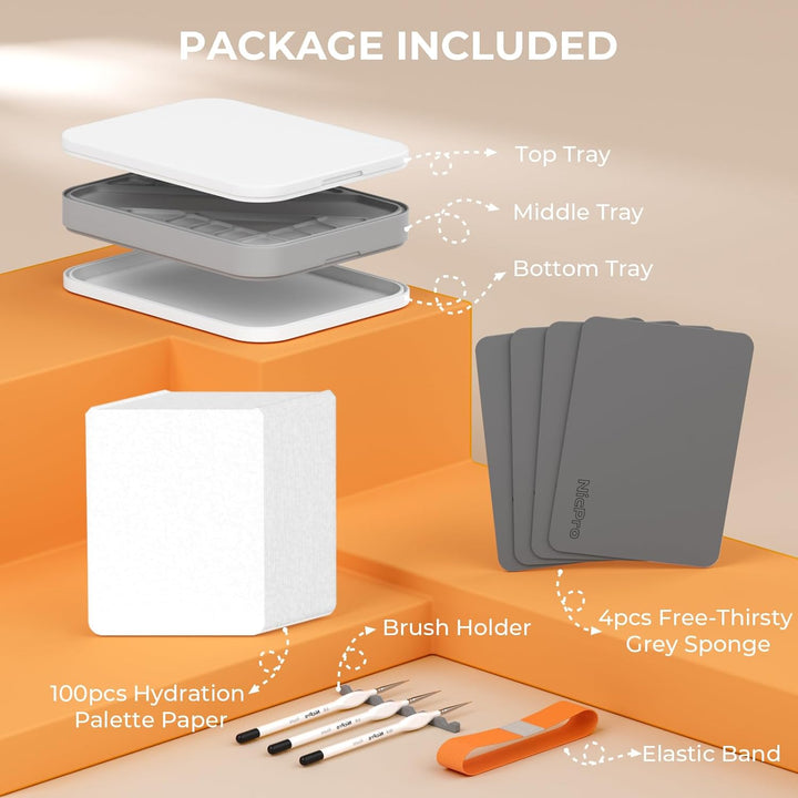 Nicpro Nasspalette für Malen Miniatur, Wet Palette 100 Stück Palettenpapier, 4 Stück Schwämmen, Pins