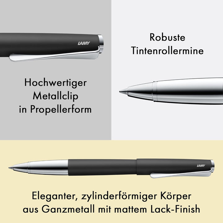 LAMY studio Tintenroller 367 - Rollpen aus Edelstahl in mattschwarz pulverbeschichtet mit hochglänze