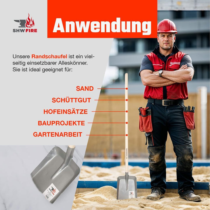 SHW-FIRE Gartenschaufel eckig - hochwertiges Stahlblech, 130cm Holzstiel - Robust und Praktisch