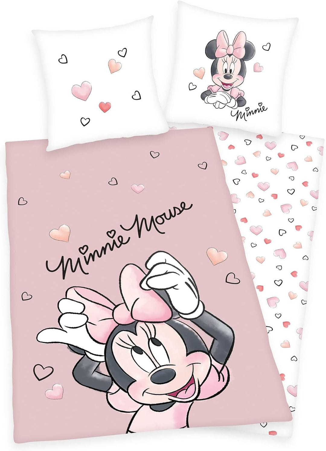 Arle-Living Disney Minnie Mouse Bettwäsche - 135x200 + 80x80 cm mit Wendemotiv - 100% Baumwolle Renf