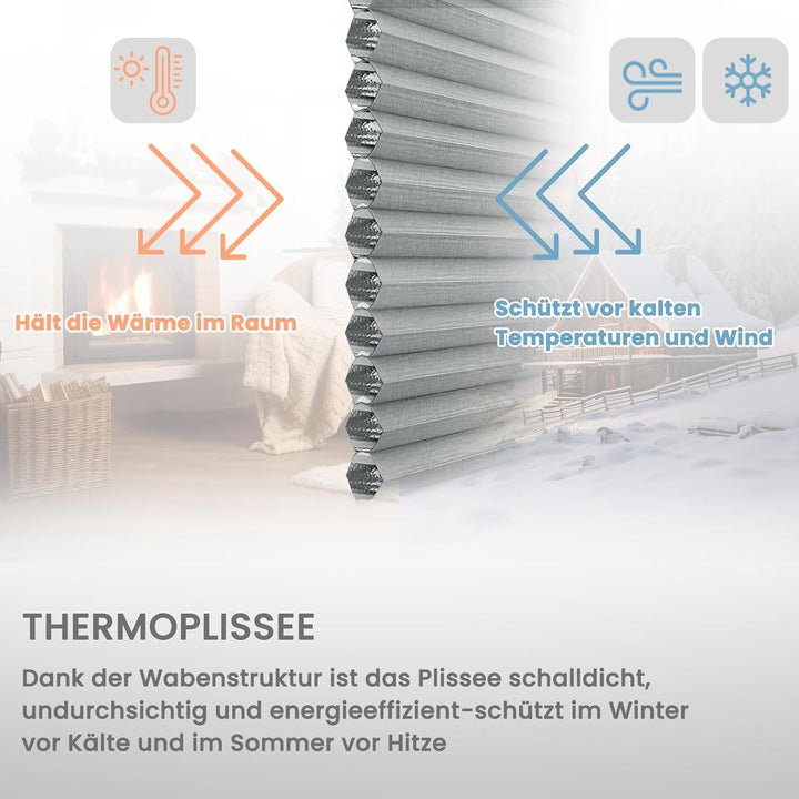 WOLTU Wabenplissee ohne Bohren Verdunklung Thermo Doppelplissee Klemmfix Zweifarbig 55x130cm Weiss-W