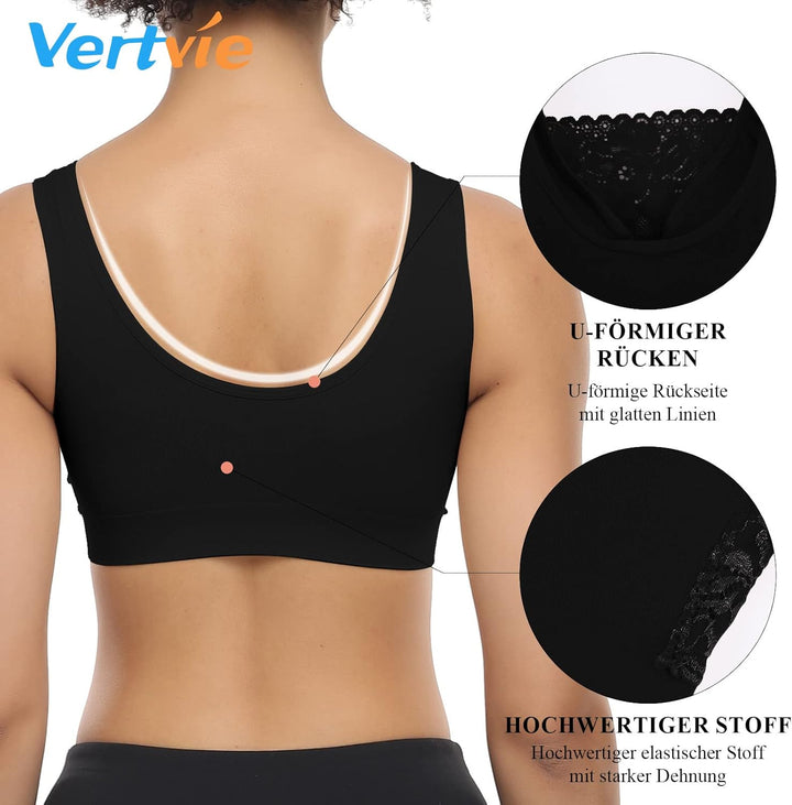 Vertvie Womens Strech Ohne Buegel Push up Yoga Sports BH Bra Top Set Fuer Fitnesstraining Polsterung