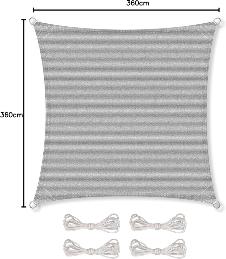 CelinaSun Sonnensegel inkl Befestigungsseile Premium HDPE wetterbeständig atmungsaktiv Quadrat 3,6 x