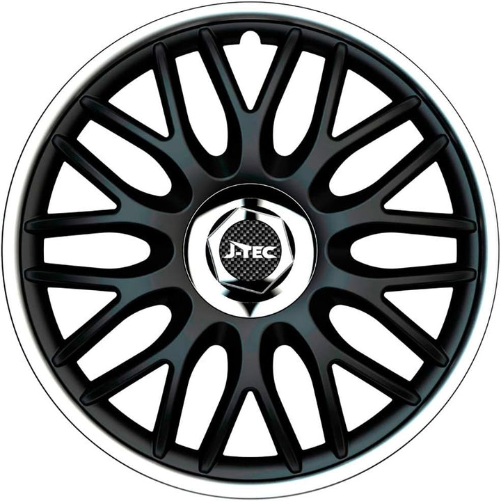 Satz J-Tec Radzierblenden Orden R 15-Zoll Schwarz/Silber + Chrom Ringe 15-inch Schwarz/Silber + Chro