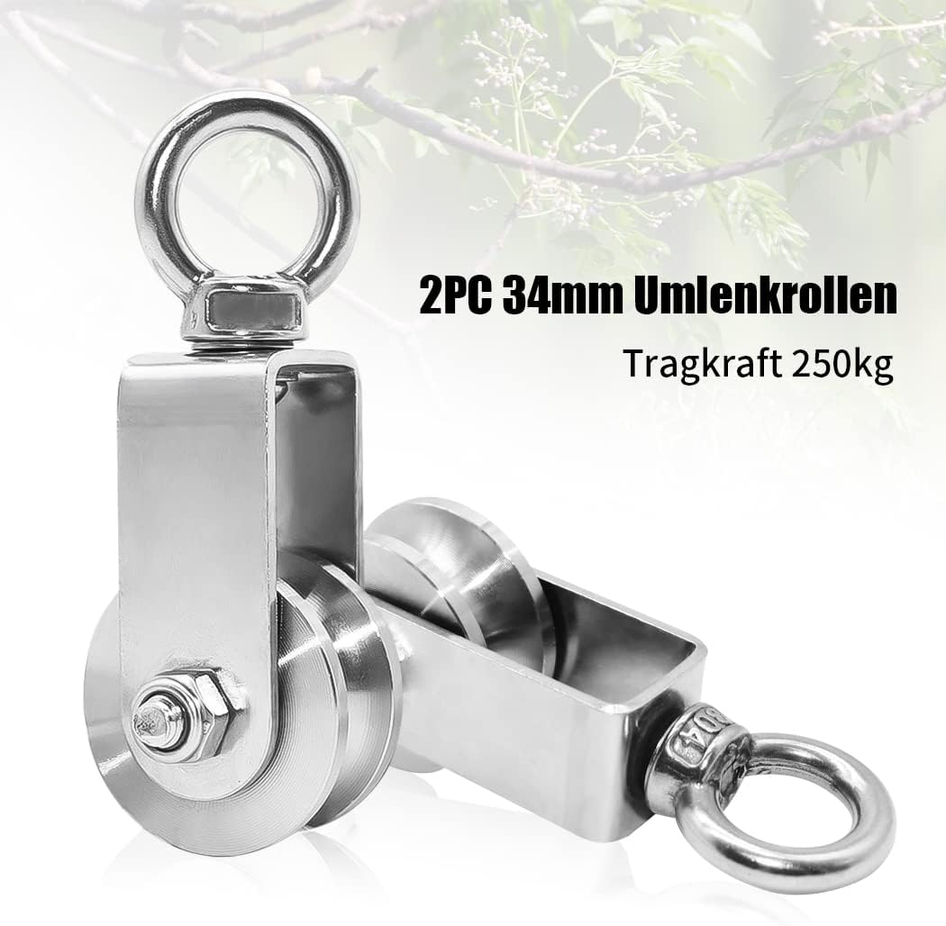 GothicBride Umlenkrolle mit Kugellager, Tragende Umlenkrolle Stahlseil, Edelstahl Umlenkrollen für S