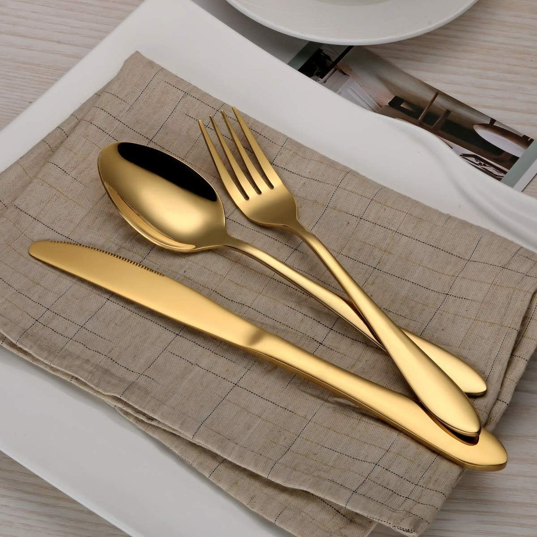 Besteck Set, Gold Besteck Set, Edelstahl Set Service für 6 Personen, 24 Stück Esszimmer Besteck, Gol