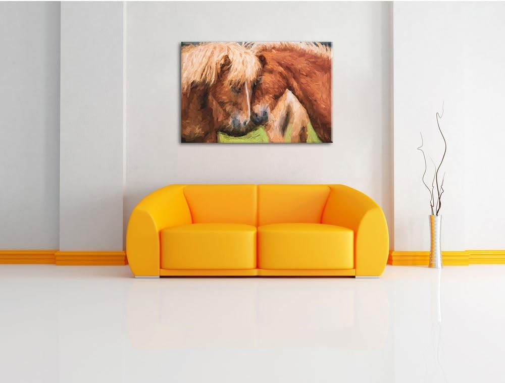 Pixxprint Zwei schmusende Pferde Kunst als Leinwandbild/Grösse: 100x70 / Wandbild/Kunstdruck/fertig