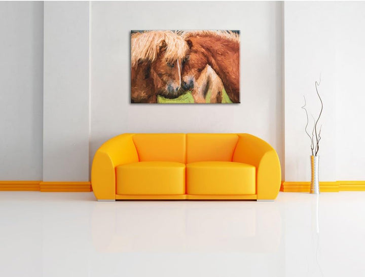 Pixxprint Zwei schmusende Pferde Kunst als Leinwandbild/Grösse: 100x70 / Wandbild/Kunstdruck/fertig