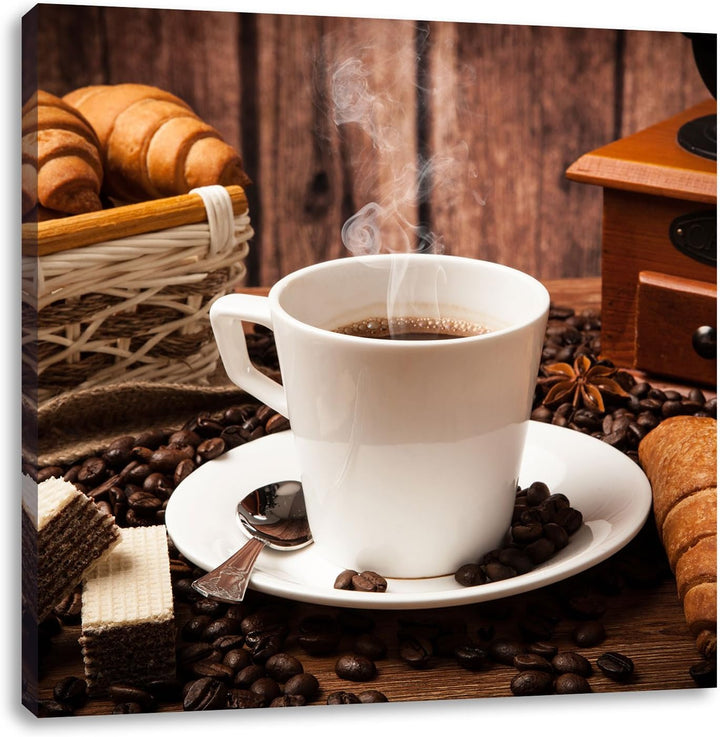 heisser aufgebrühter Kaffee, Format: 70x70 auf Leinwand, XXL riesige Bilder fertig gerahmt mit Keilr