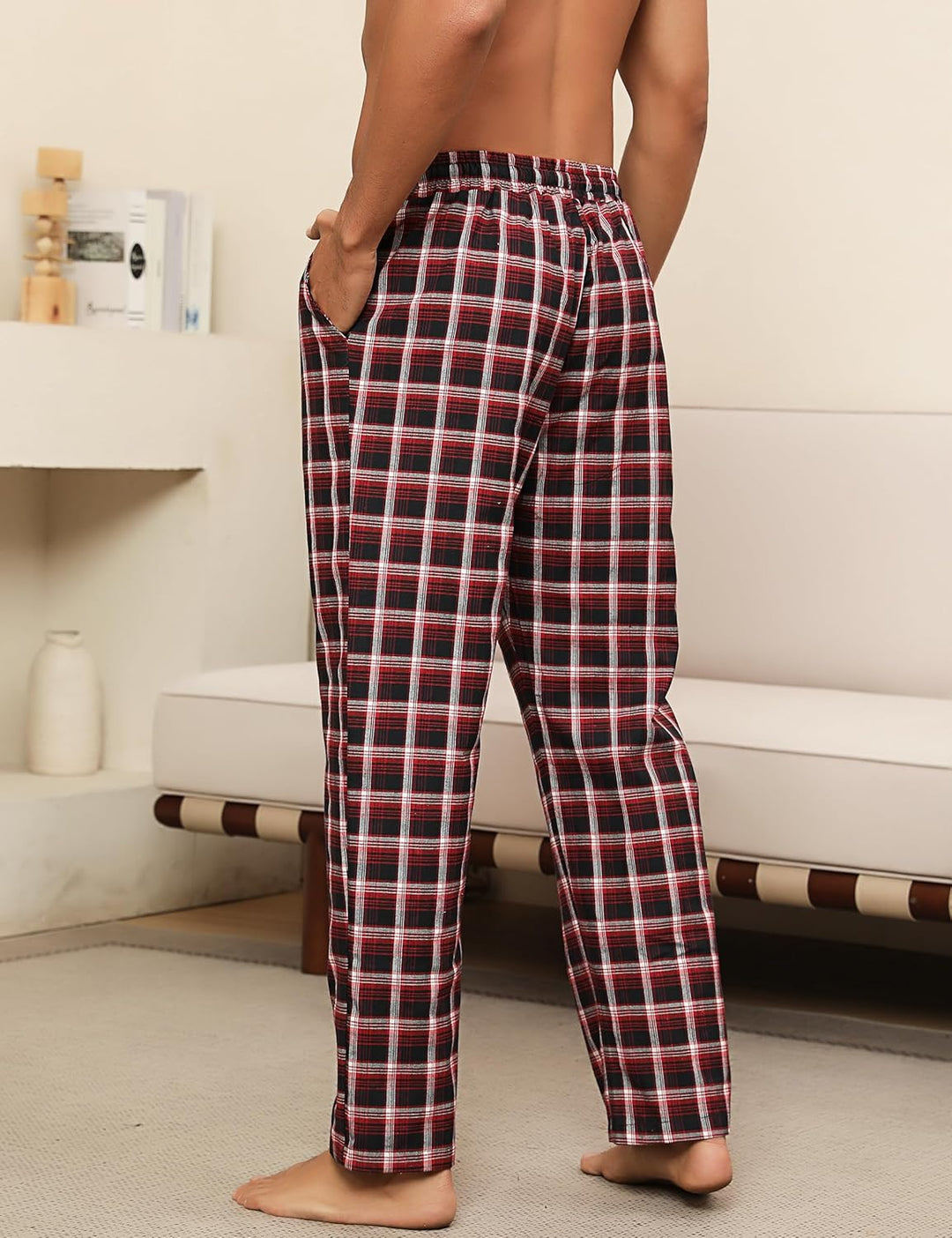 Litherday Schlafanzughose Herren Lang Kariert Pyjamahose 100% Baumwolle NachtwÀsche hose mit Taschen