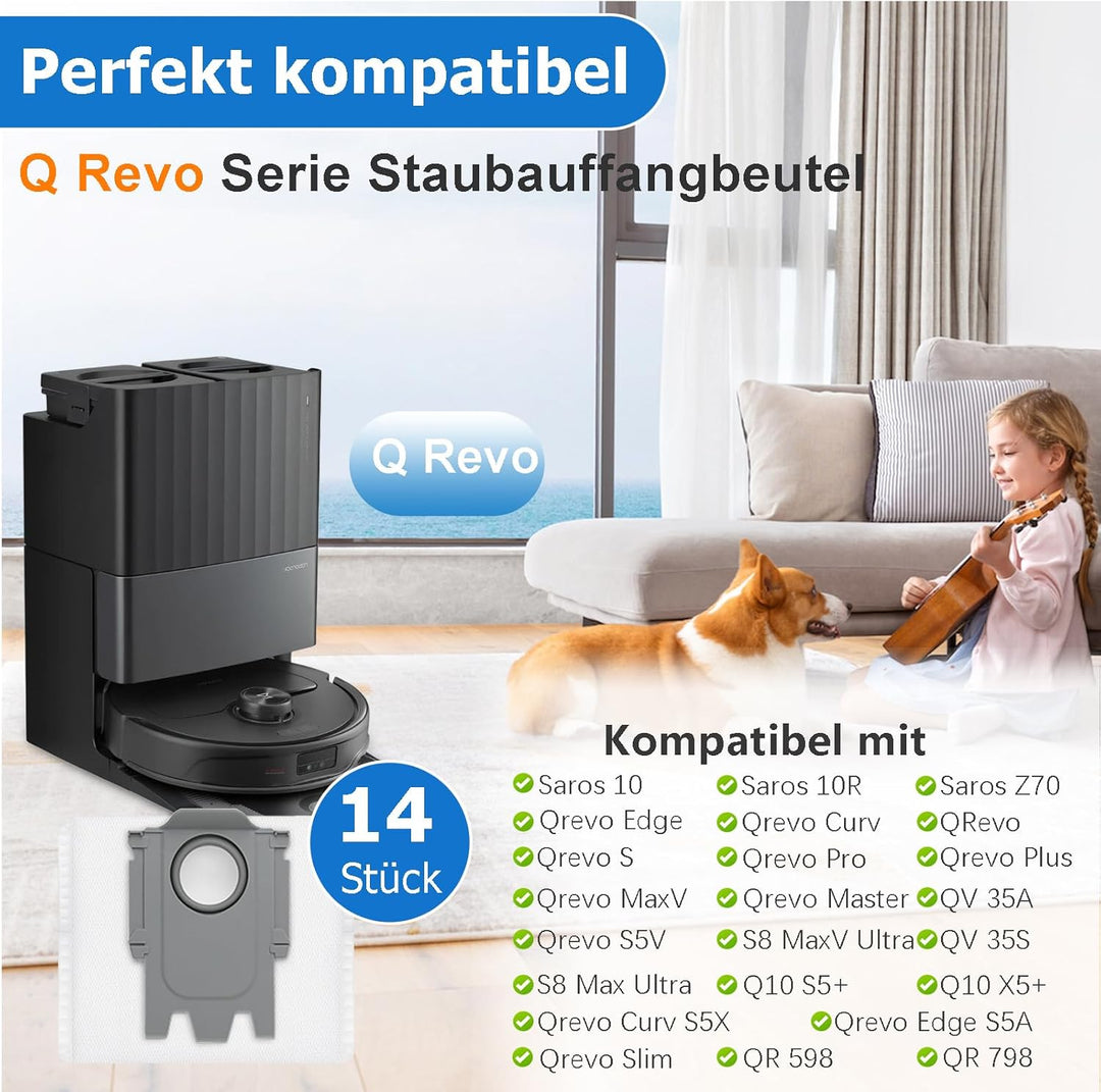 14 Stück Staubbeutel Ersatz für Roborock Q Revo/Qrevo Pro/Qrevo MaxV/Qrevo S/Qrevo master / S8 MaxV