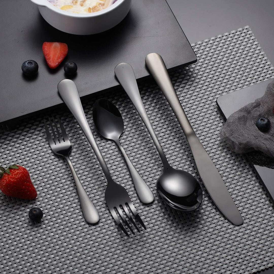 HOMQUEN Schwarzes Besteck/Besteck Set,30 Stück Edelstahl Messer Gabel Löffel Set für 6 Personen (Sch