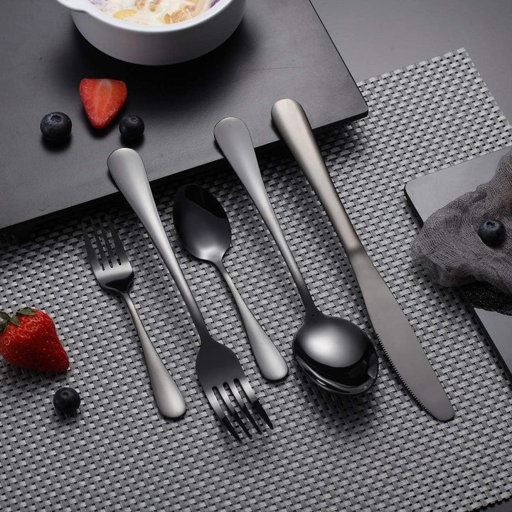 HOMQUEN Schwarzes Besteck/Besteck Set,30 Stück Edelstahl Messer Gabel Löffel Set für 6 Personen (Sch