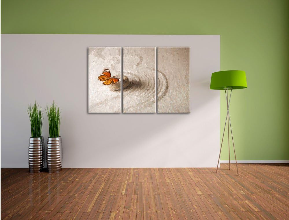 Pixxprint Zen Schmetterling Kunst / 3-Teilig/Gesamtmass 120cm Leinwandbild bespannt auf Holzrahmen/W