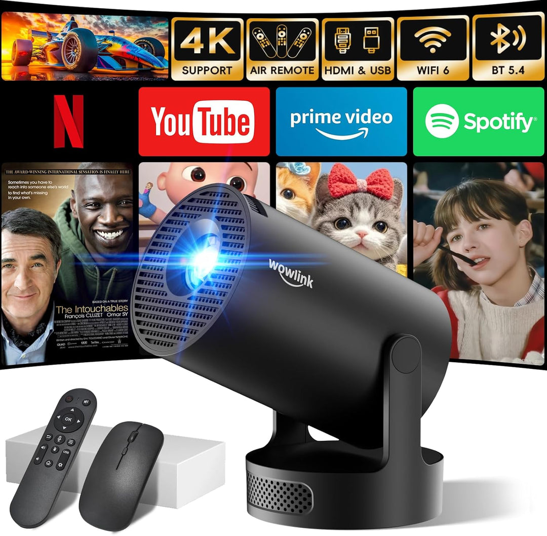 Mini Beamer Unterstützt 4K 1080P, Projektor Tragbarer mit WiFi 6 und Bluetooth 5.4, Beamer Klein Pro