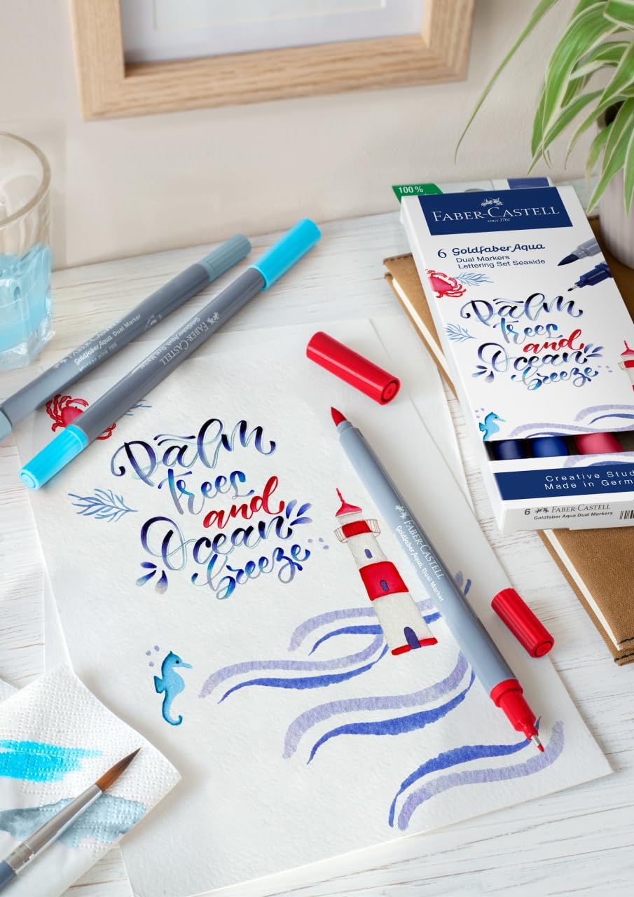 Faber-Castell 164612 - Goldfaber Aqua Dual Marker, mit Pinselspitze und Fineliner Spitze, 12er Etui