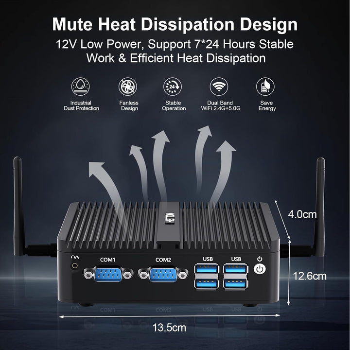 HISTTON Lüfterloser Mini PC Industrie PC Windows 10 Pro Mini Computer,Quad Core Celeron J4125,DDR4 1