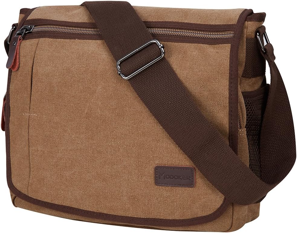 Modoker Umhängetasche für Herren, 13-Zoll-Laptop-Umhängetaschen, Canvas-Umhängetasche mit Flaschenta