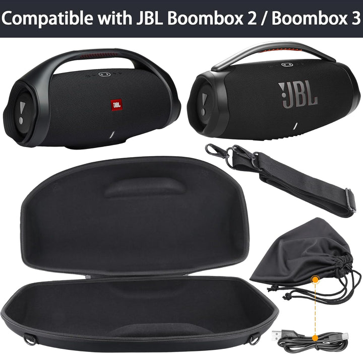 co2CREA Hart Tragetasche mit Mini Zubehörtasche und Schultergurt Für JBL Boombox 3 /Boombox 3 WiFi/B
